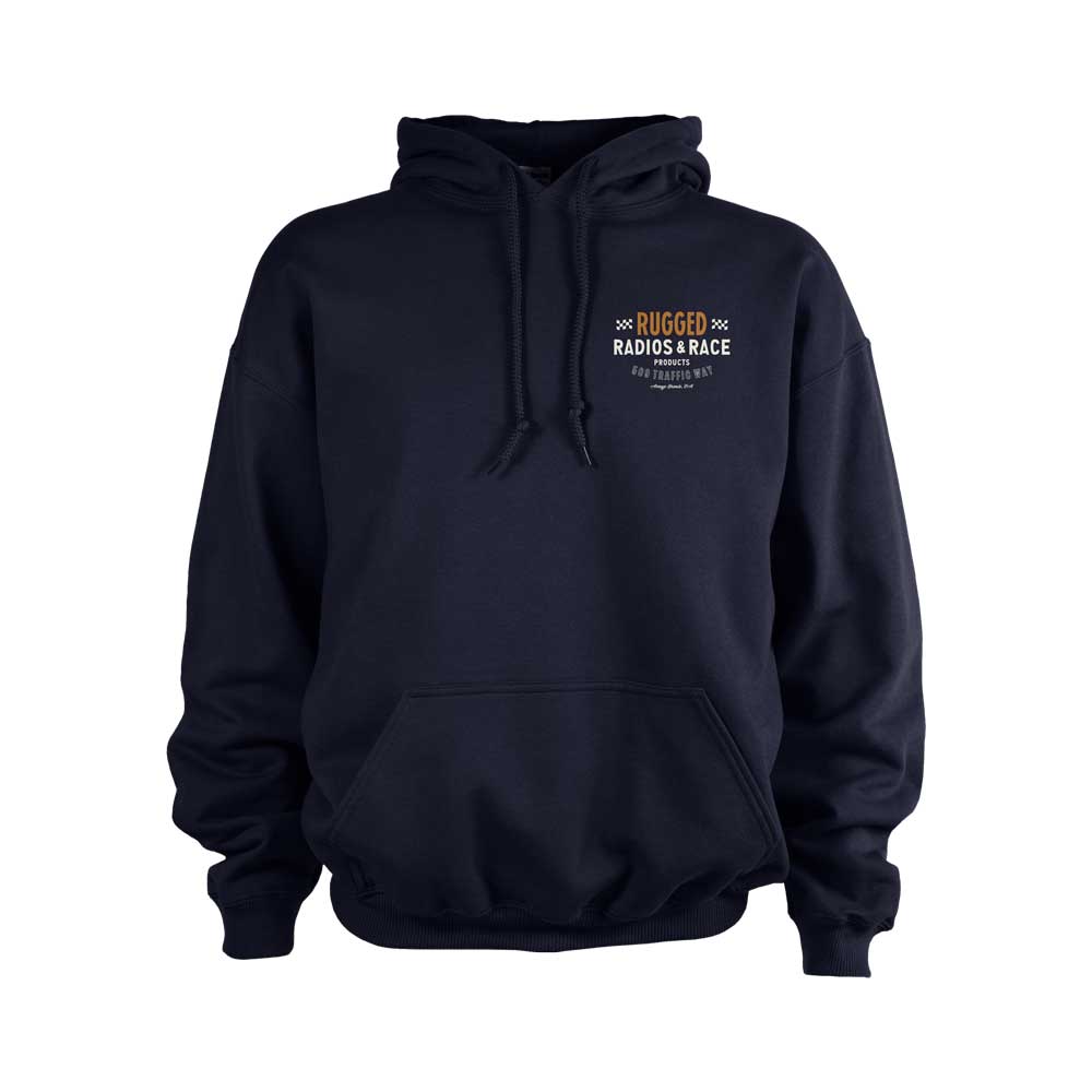 Vintage 'Rugged Radios & Race' Men's Pullover Hoodie - Navy